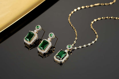 Emerald Jewelry for Women Green Stone Necklace Earrings Set Cute Necklaces with Crystal Dangle Earrings