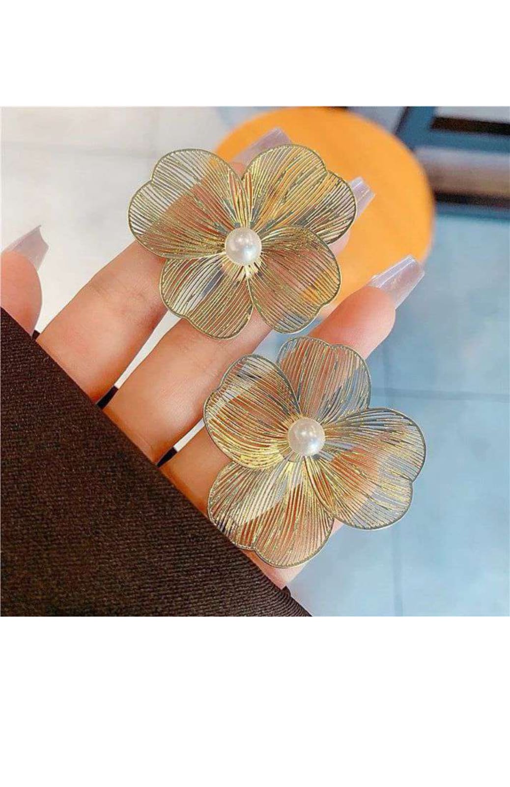 Petal Pearl Elegance Earrings For Women | Flower Earrings For Girls| Floral Studs For Girlfriend| Stylish Pearly Stud For Adults | Golden