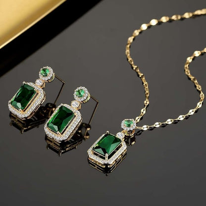 Emerald Jewelry for Women Green Stone Necklace Earrings Set Cute Necklaces with Crystal Dangle Earrings