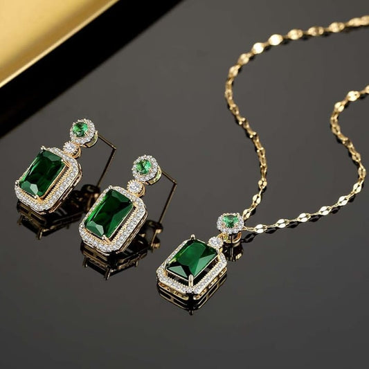 Emerald Jewelry for Women Green Stone Necklace Earrings Set Cute Necklaces with Crystal Dangle Earrings