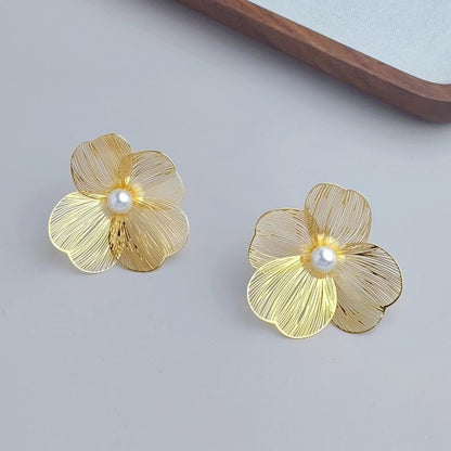 Petal Pearl Elegance Earrings For Women | Flower Earrings For Girls| Floral Studs For Girlfriend| Stylish Pearly Stud For Adults | Golden