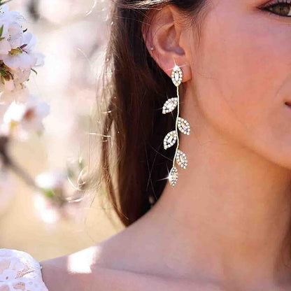 Arzonai European and American fashion exaggerated leaf tassel earrings female net red temperament long earrings silver needle cross-border earrings