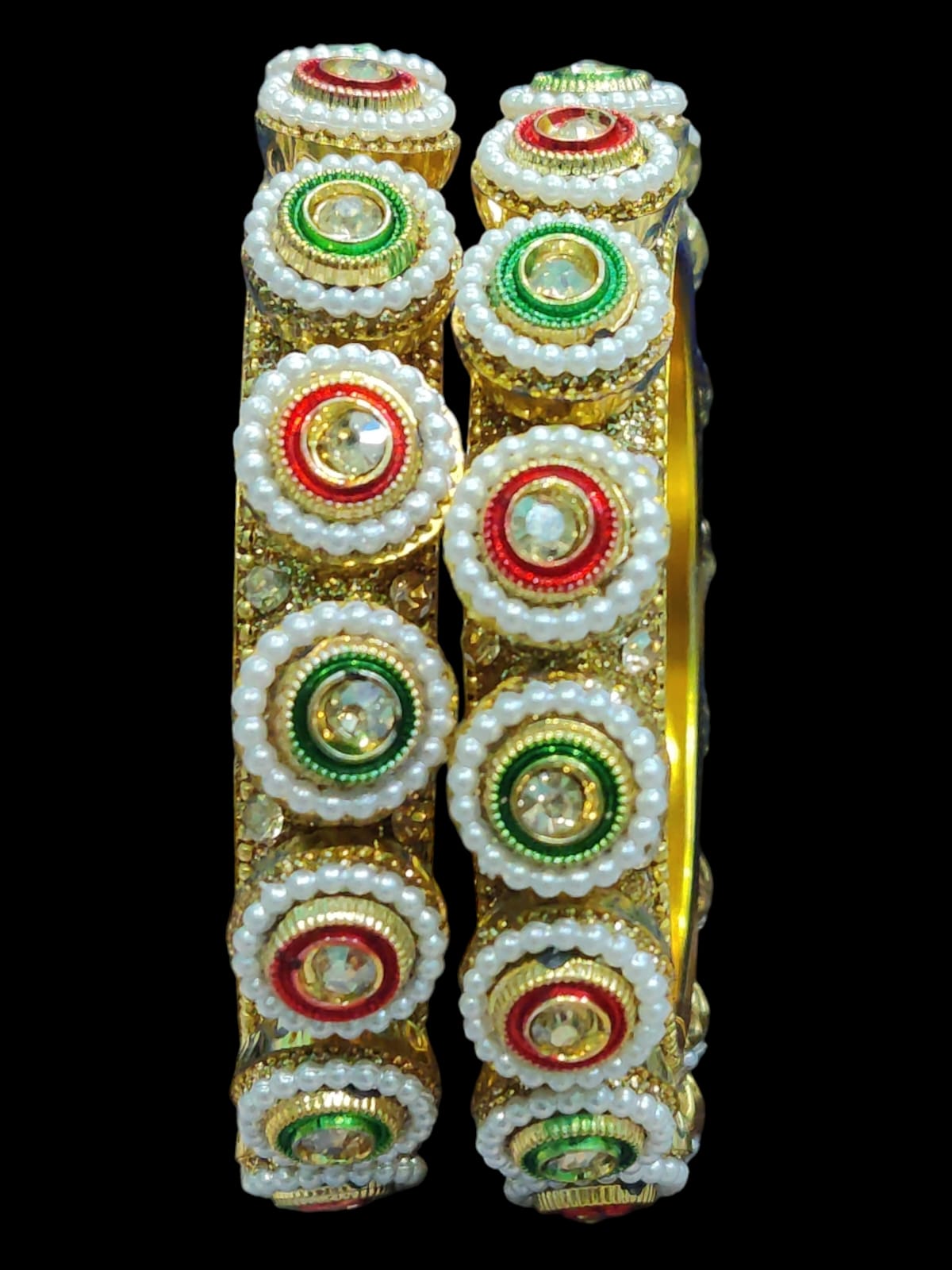 Golden red and green rajwadi bangles