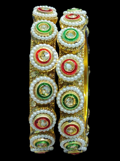 Golden red and green rajwadi bangles