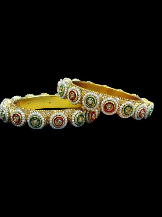 Golden red and green rajwadi bangles