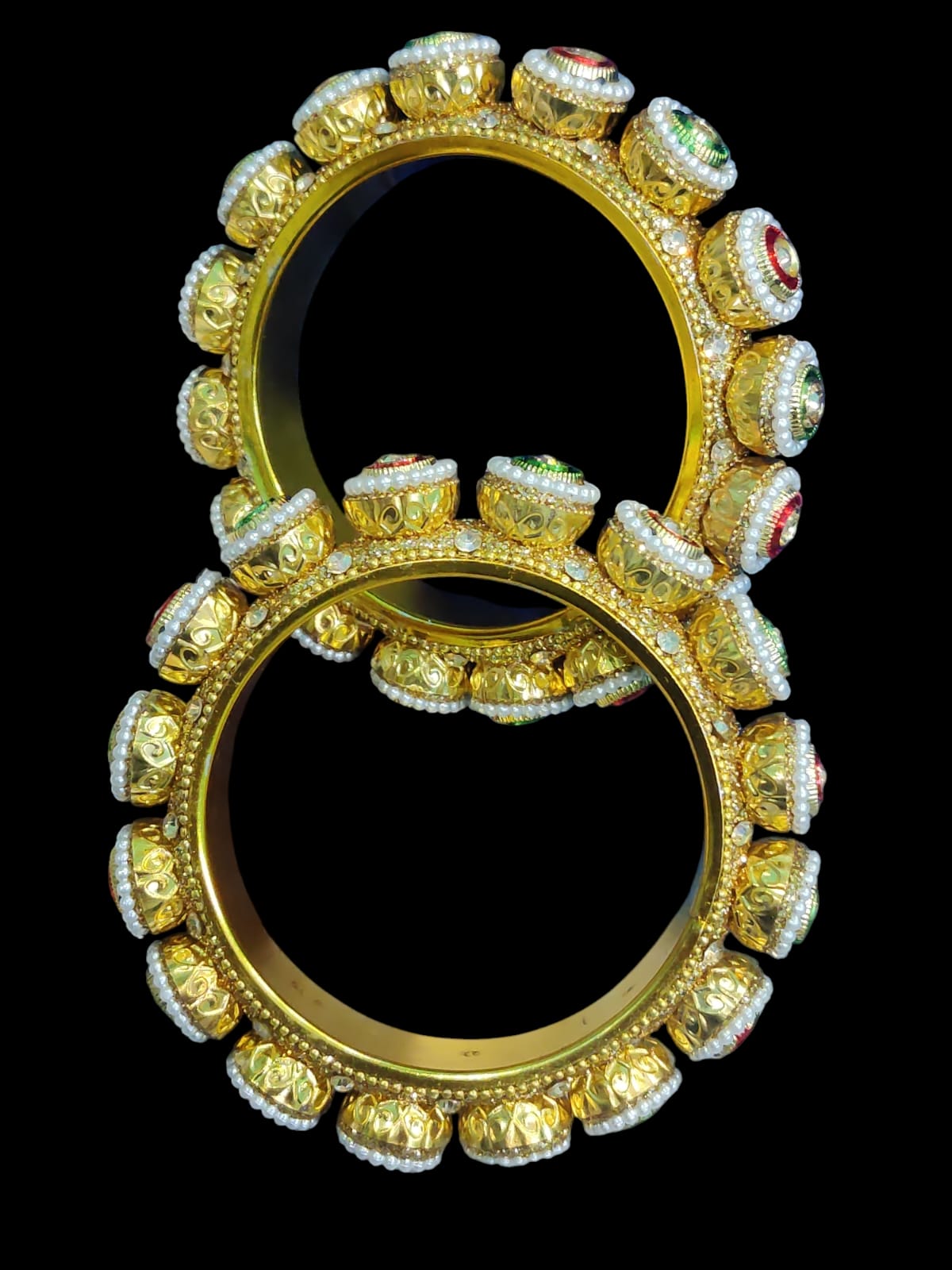 Golden red and green rajwadi bangles