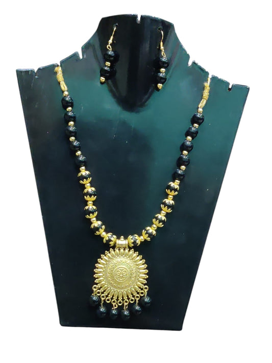 Black & gold colour Long oxidised necklace golden oxidised jewellery set for women and girls