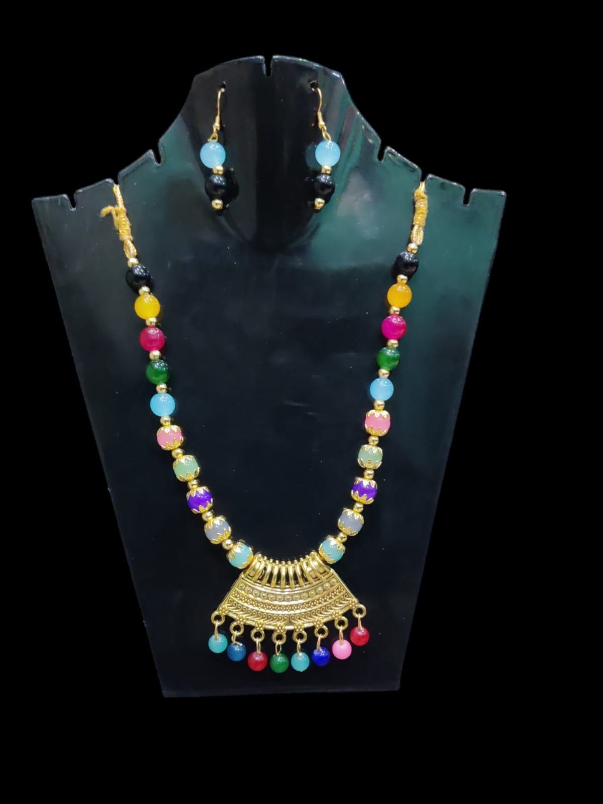 Multi colour Long oxidised necklace golden oxidised jewellery set for women and girls