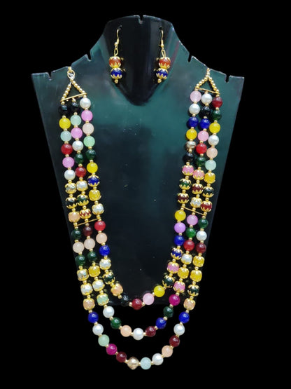 Necklace for women multi colour three layered long necklace