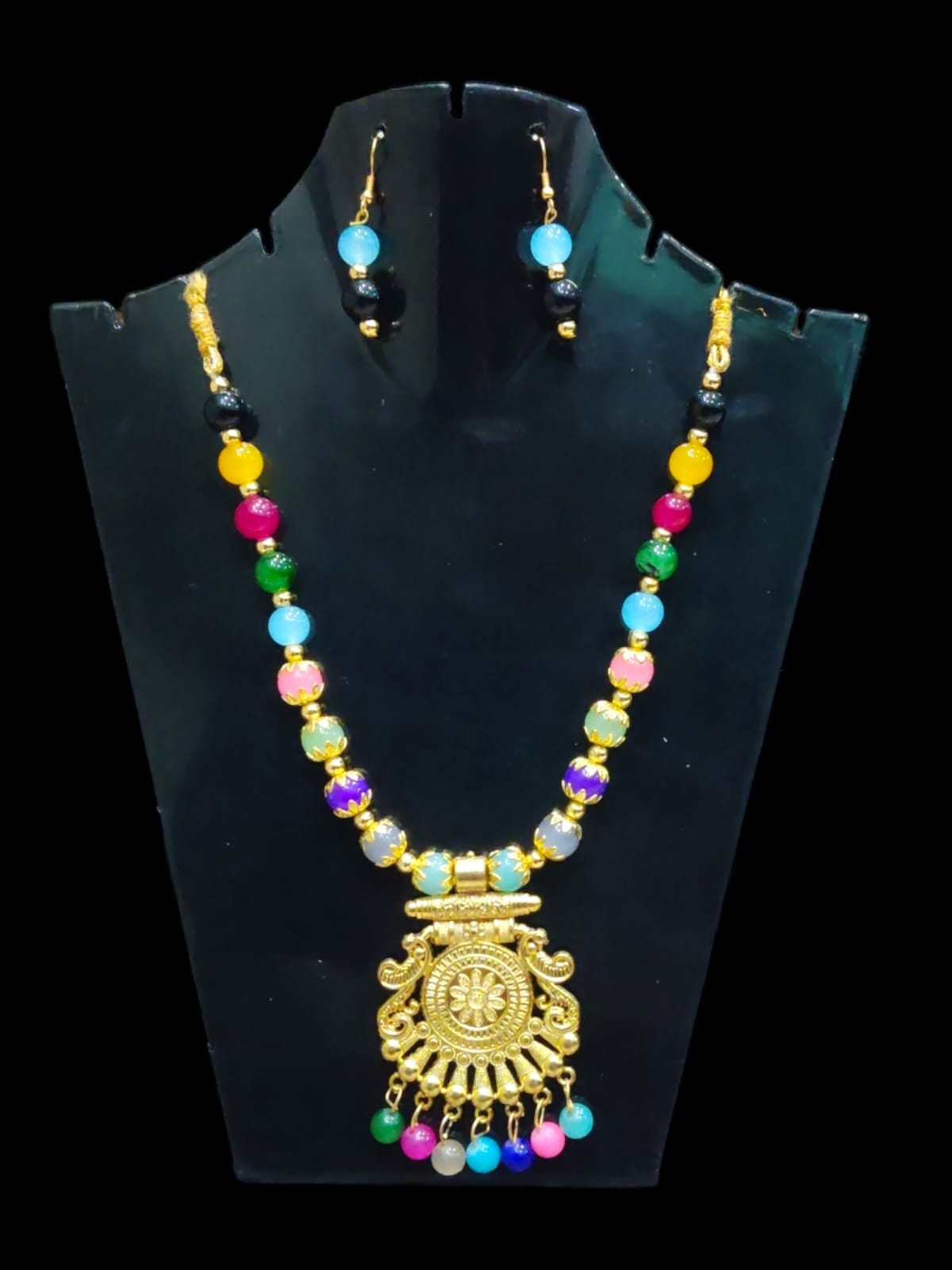 Multi colour Long oxidised necklace golden oxidised jewellery set for women and girls