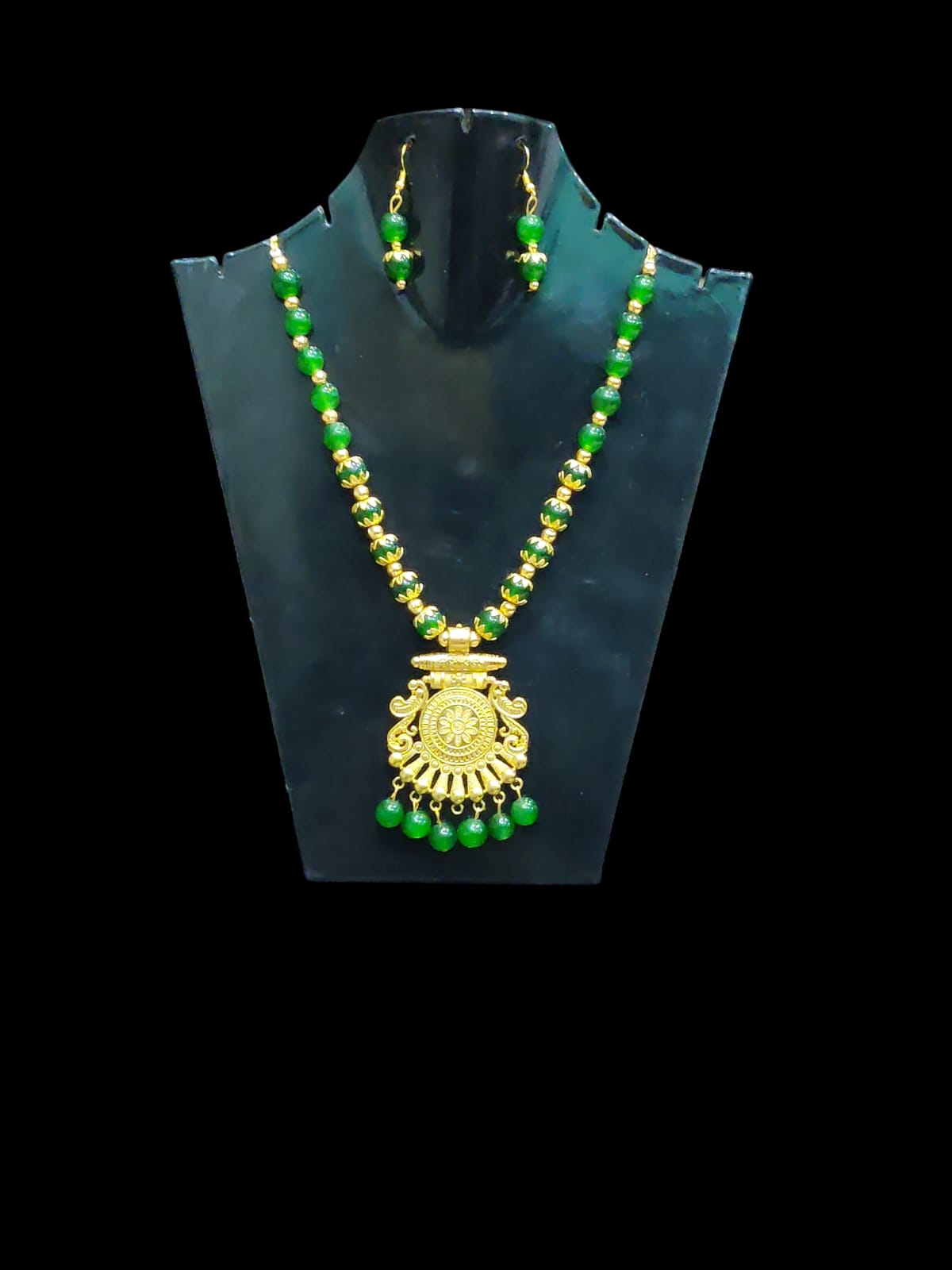 Green & gold colour Long oxidised necklace golden oxidised jewellery set for women and girls