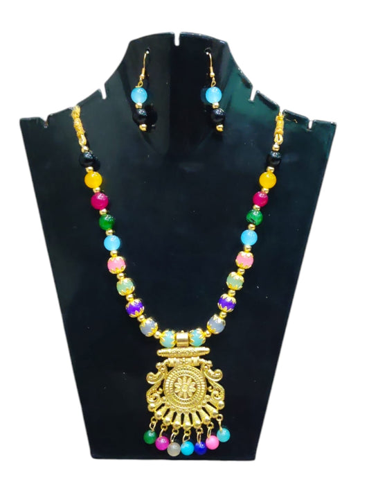 Multi colour Long oxidised necklace golden oxidised jewellery set for women and girls
