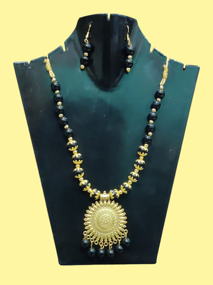 Black & gold colour Long oxidised necklace golden oxidised jewellery set for women and girls