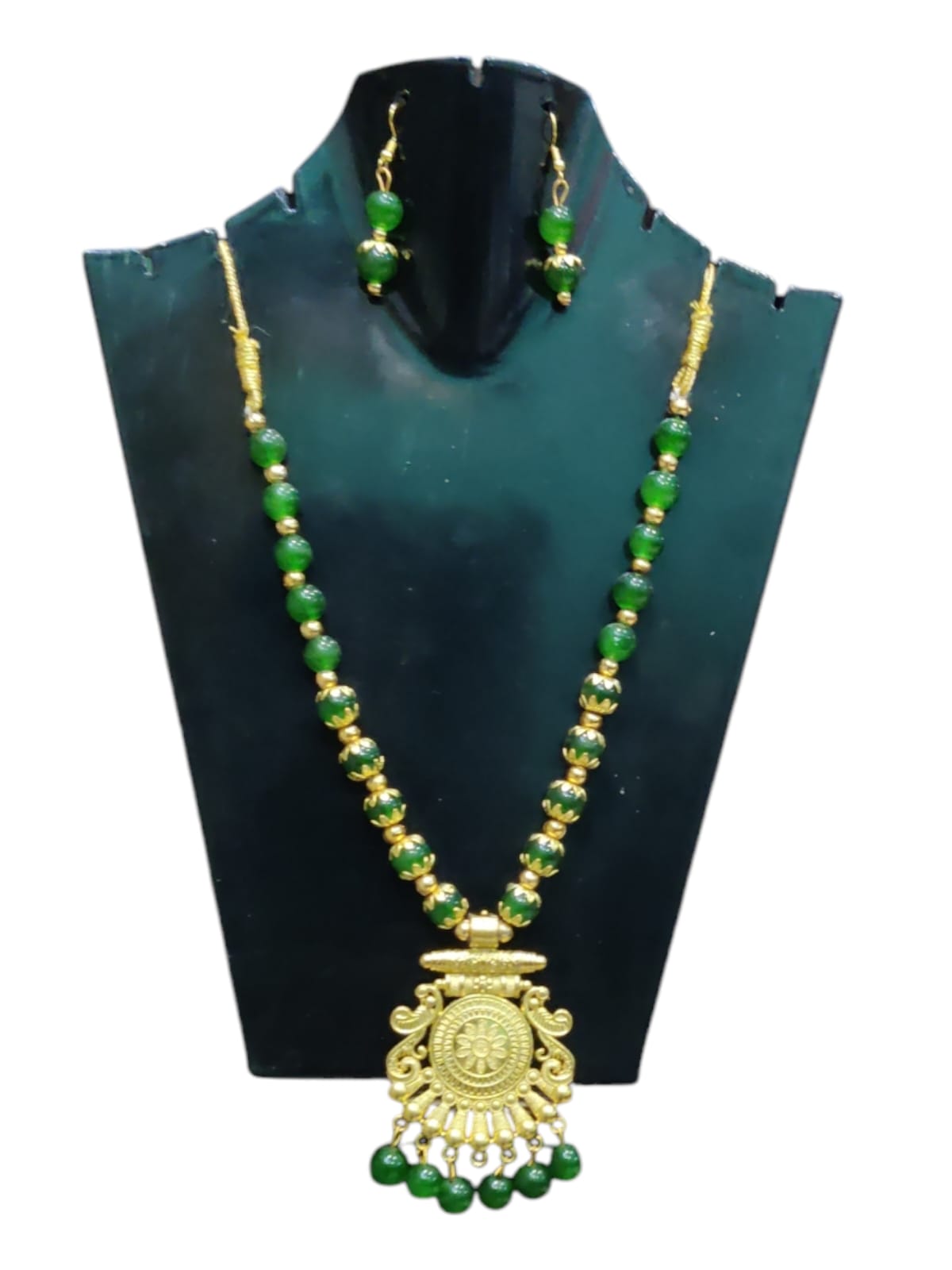 Green & gold colour Long oxidised necklace golden oxidised jewellery set for women and girls