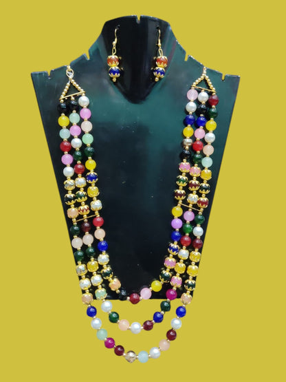 Necklace for women multi colour three layered long necklace