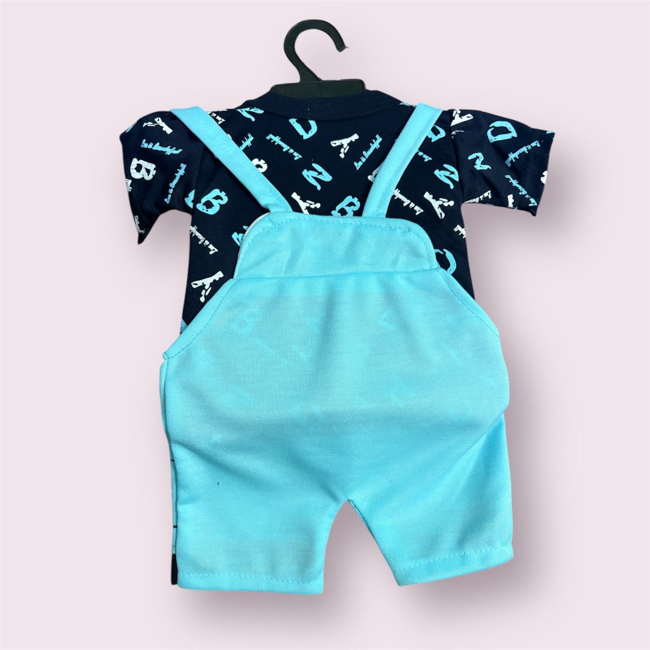 New Born Baby Boy's And Baby Girl's Cotton Denim Dungaree Dress Clothing Set (0-6 Months, sky blue)