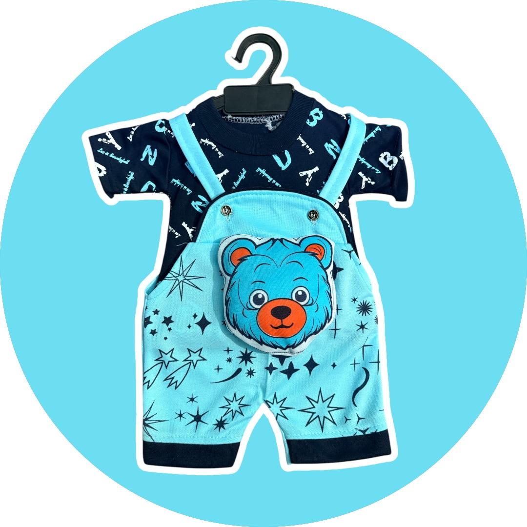 New Born Baby Boy's And Baby Girl's Cotton Denim Dungaree Dress Clothing Set (0-6 Months, sky blue)