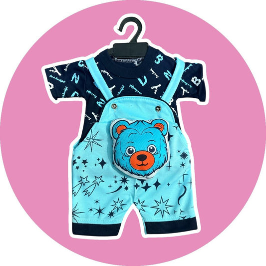 New Born Baby Boy's And Baby Girl's Cotton Denim Dungaree Dress Clothing Set (0-6 Months, sky blue)