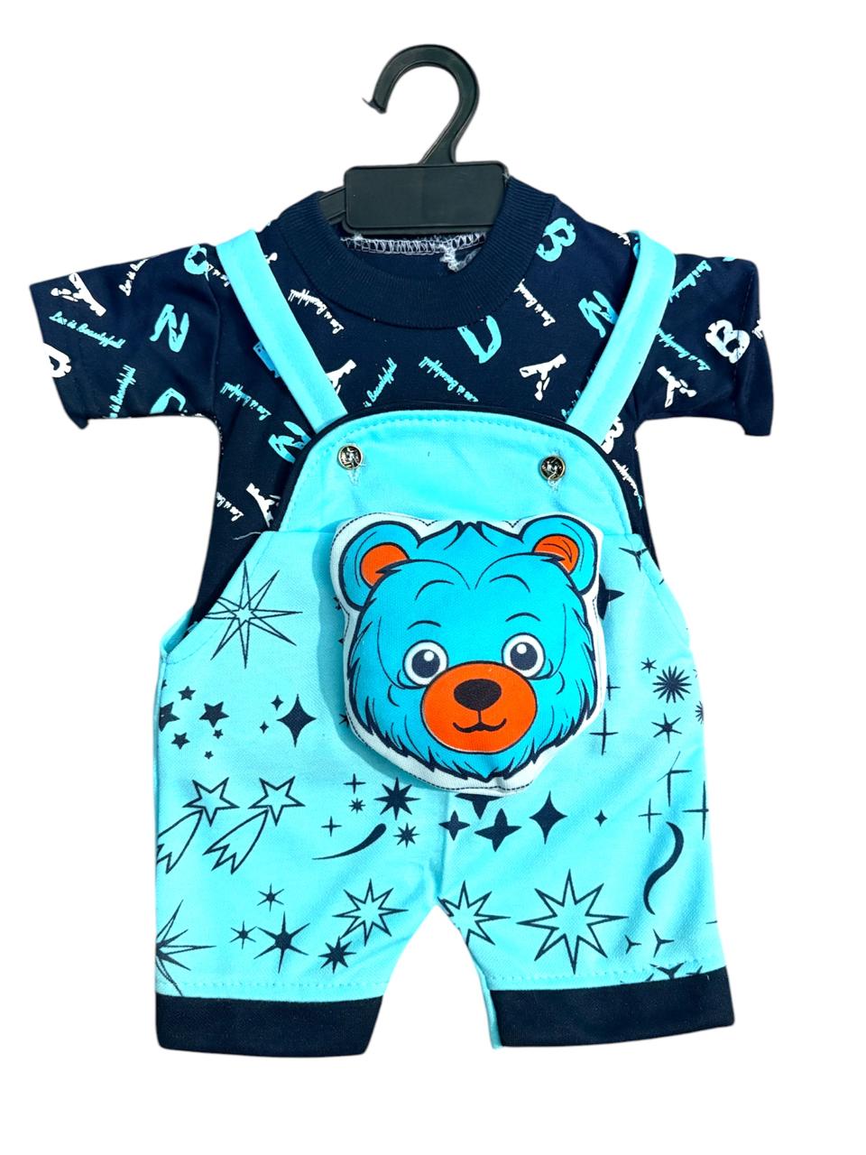 New Born Baby Boy's And Baby Girl's Cotton Denim Dungaree Dress Clothing Set (0-6 Months, sky blue)