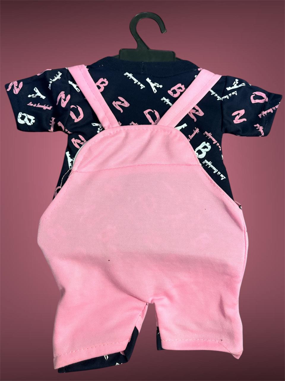 New Born Baby Boy's And Baby Girl's Cotton Denim Dungaree Dress Clothing Set (0-6 Months,pink)