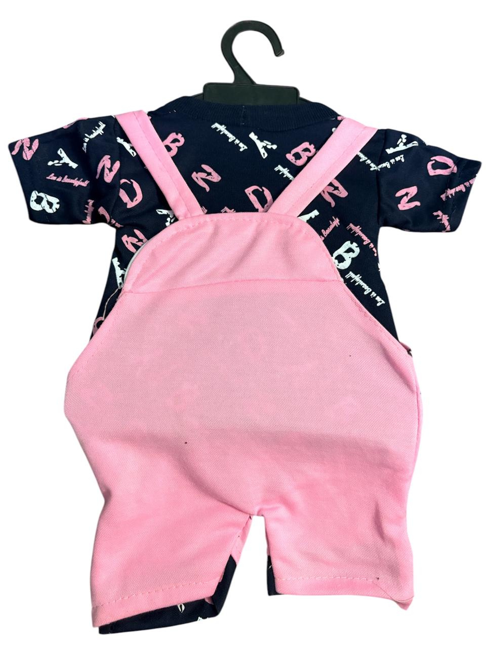 New Born Baby Boy's And Baby Girl's Cotton Denim Dungaree Dress Clothing Set (0-6 Months,pink)