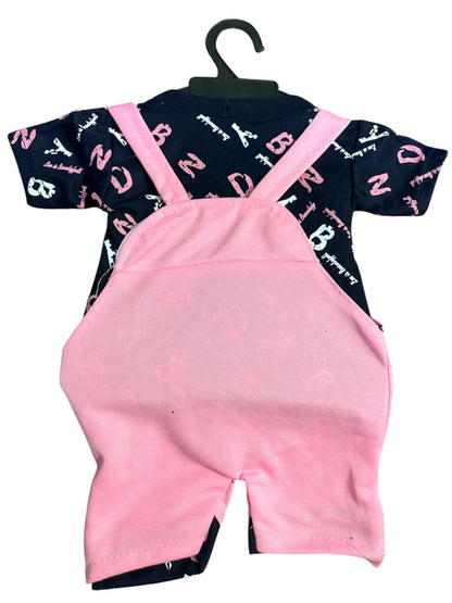 New Born Baby Boy's And Baby Girl's Cotton Denim Dungaree Dress Clothing Set (0-6 Months,pink)