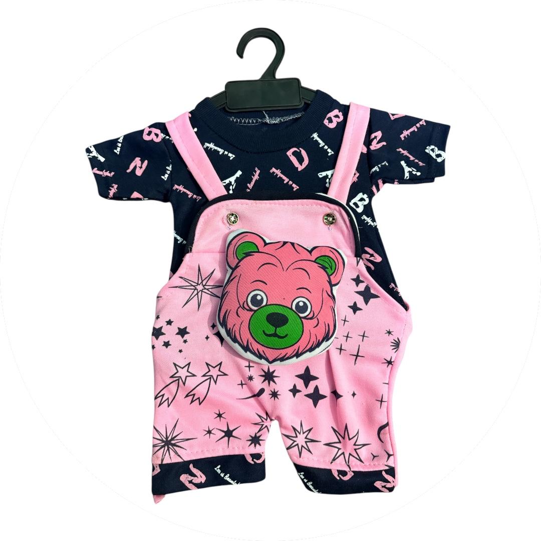 New Born Baby Boy's And Baby Girl's Cotton Denim Dungaree Dress Clothing Set (0-6 Months,pink)