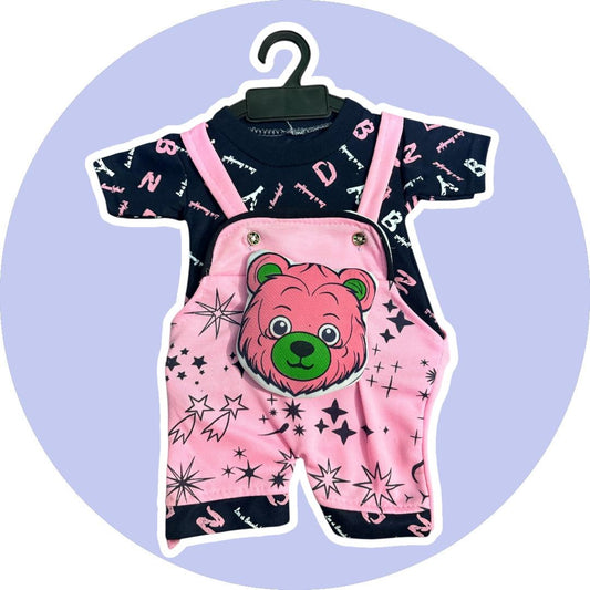 New Born Baby Boy's And Baby Girl's Cotton Denim Dungaree Dress Clothing Set (0-6 Months,pink)