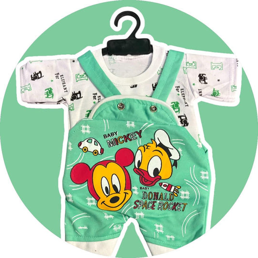 New Born Baby Boy's And Baby Girl's Cotton Denim Dungaree Dress Clothing Set (0-6 Months, green