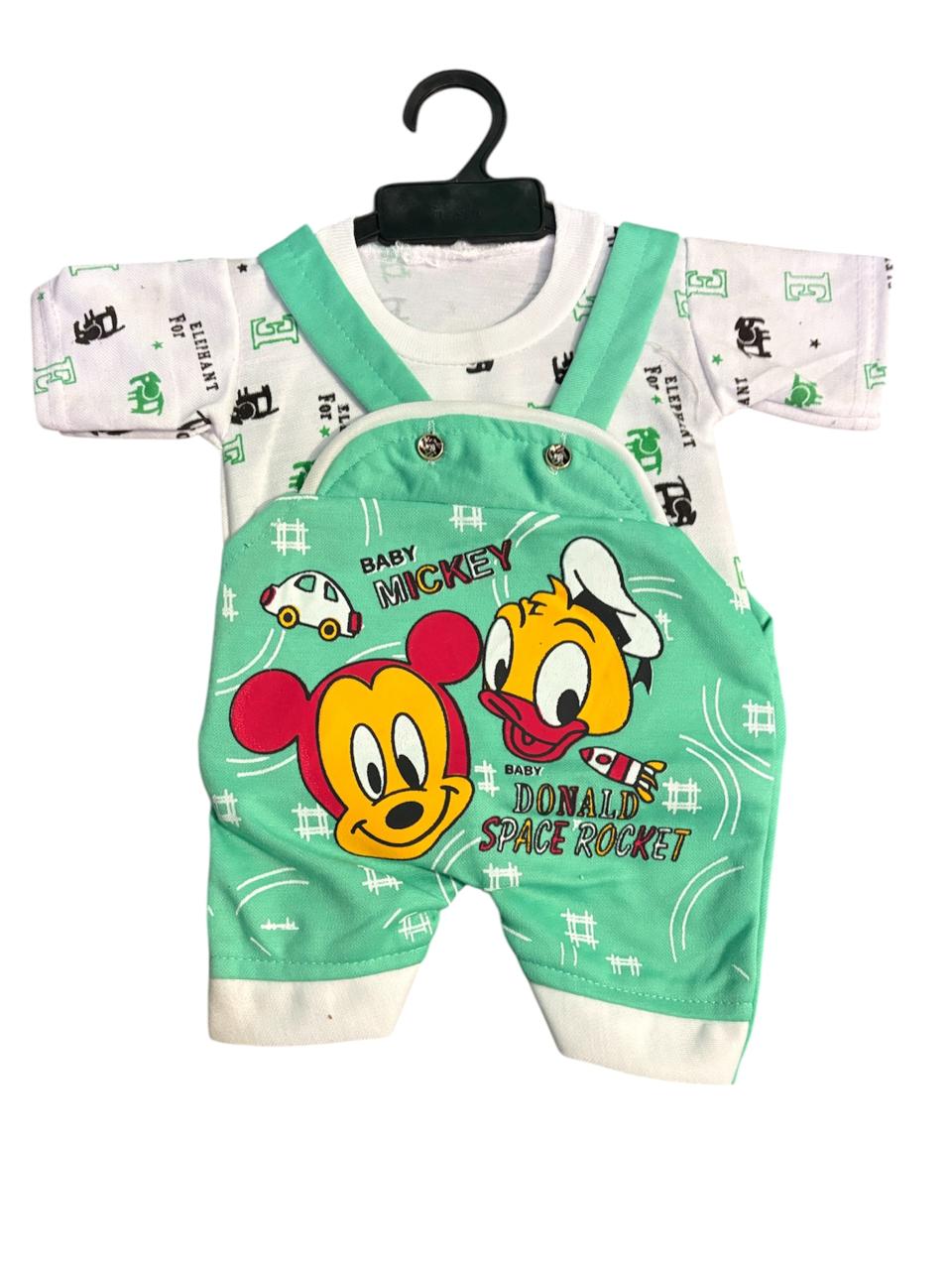 New Born Baby Boy's And Baby Girl's Cotton Denim Dungaree Dress Clothing Set (0-6 Months, green