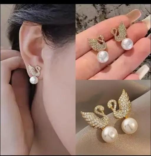 Unicorn Korean Cute pearl studs Zircon, Pearl Alloy Stud Earrings For Women & Girls