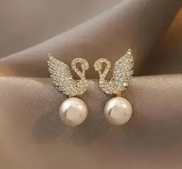 Unicorn Korean Cute pearl studs Zircon, Pearl Alloy Stud Earrings For Women & Girls
