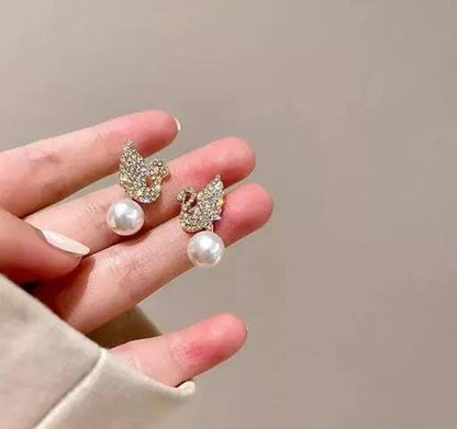 Unicorn Korean Cute pearl studs Zircon, Pearl Alloy Stud Earrings For Women & Girls
